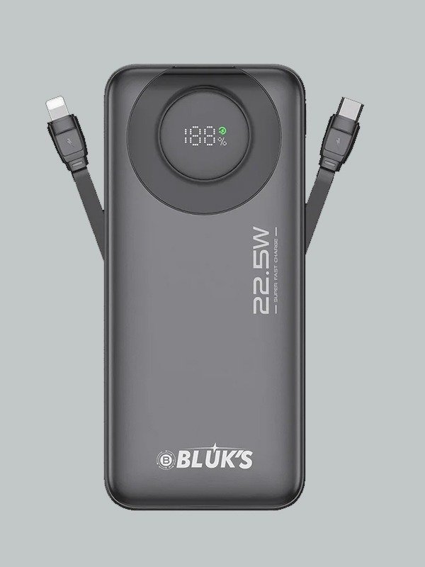 Slim white BX-306 20000mAh power bank showing multiple ports and a compact, portable design.