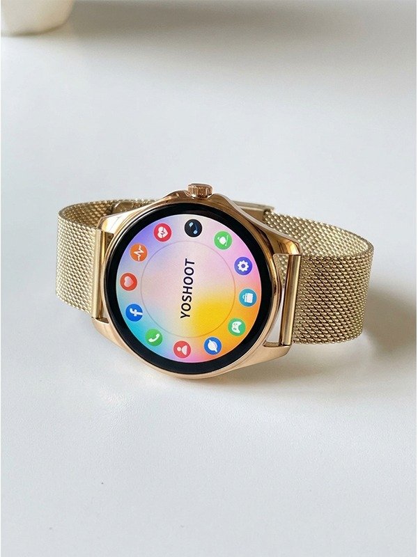 Yoshoot YS-36 Smartwatch with 1.5 inch AMOLED display and ultra thin body on white box. Yoshoot YS-36 Smartwatch with 1.5 inch AMOLED display and ultra thin body on white box.