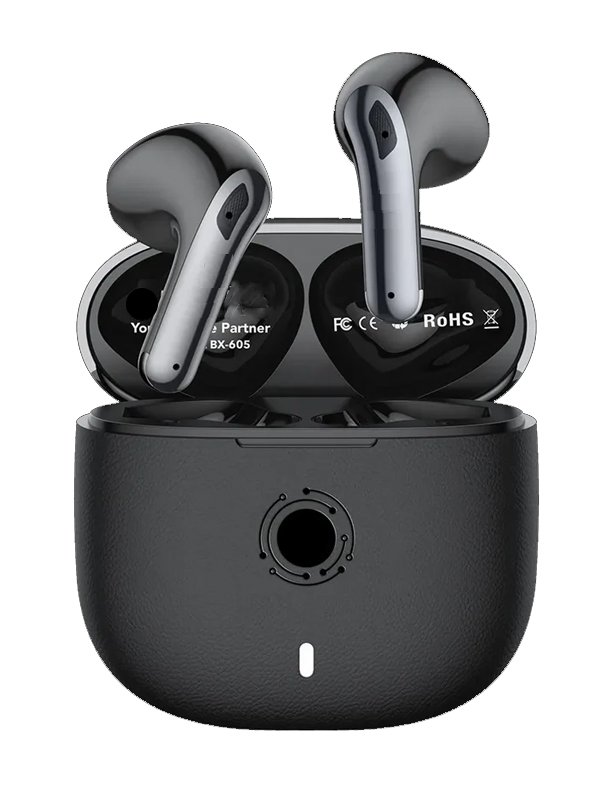 BX-605 ENC TWS Wireless Earbuds with charging case in black color – BassRush audio, 70ms low latency, noise cancellation – Martgoz