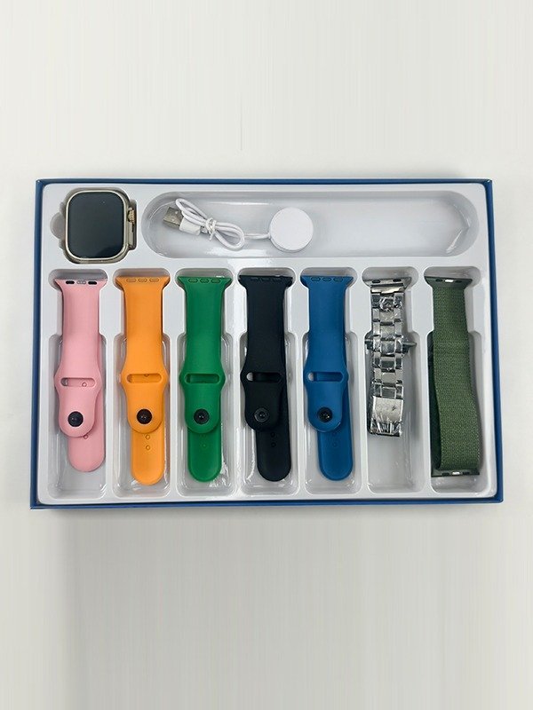 Mefit Plus J523 Ultra watch face and colorful silicone, steel, and textile straps.