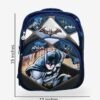 Batman 1 Sizes Black kids backpack front view showing 15 x 12 inch dimensions with cartoon character print
