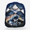 Batman Black kids backpack front view showing 15 x 12 inch dimensions with cartoon character print