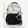 Black 1 sizes Fashion black and beige backpack front view showing 16 x 12 inch dimensions with smiley mini pouch