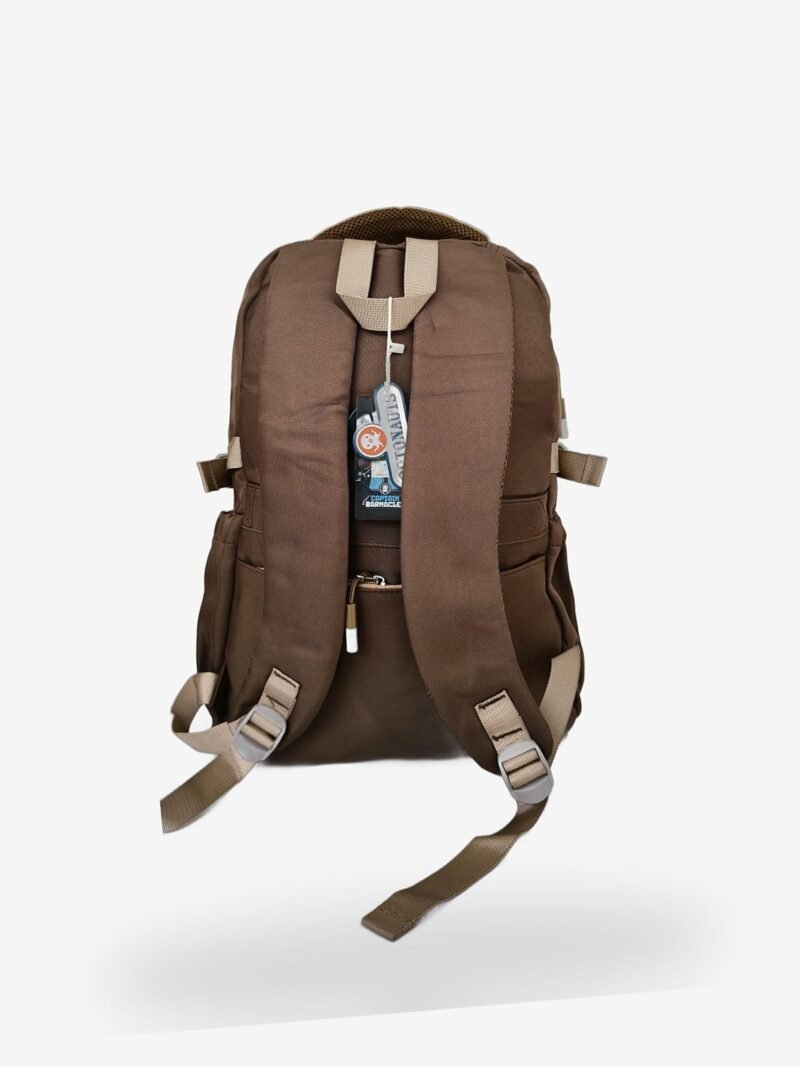 Brave Brown 3 Fashion brown-beige backpack front view showing 16 x 12 inch dimensions with octopus patch