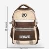 Brave Brown Size Fashion brown-beige backpack front view showing 16 x 12 inch dimensions with octopus patch