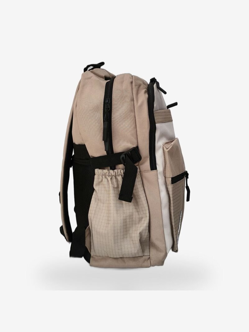 Fashion Brown 2 Fashion Brown Backpack front view with laptop compartment and cartoon patch design