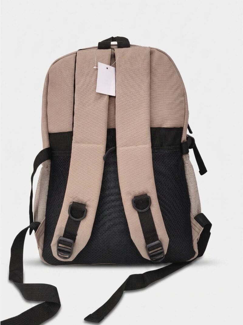 Fashion Brown 3 Fashion Brown Backpack front view with laptop compartment and cartoon patch design