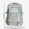 Large Green 1 size Large sage green backpack front view showing 18 x 12 inch dimensions and clear display pocket