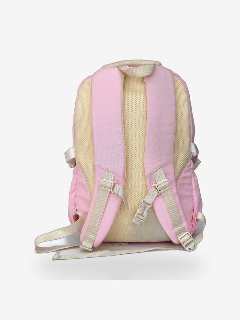 Large Pink 3 Large pink backpack front view showing 18 x 12 inch dimensions and clear display pocket