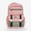 Pink 1 Fashion pink backpack front view showing 17 x 12 inch dimensions and buckle flap design