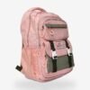 Pink 2 Fashion pink backpack front view showing 17 x 12 inch dimensions and buckle flap design