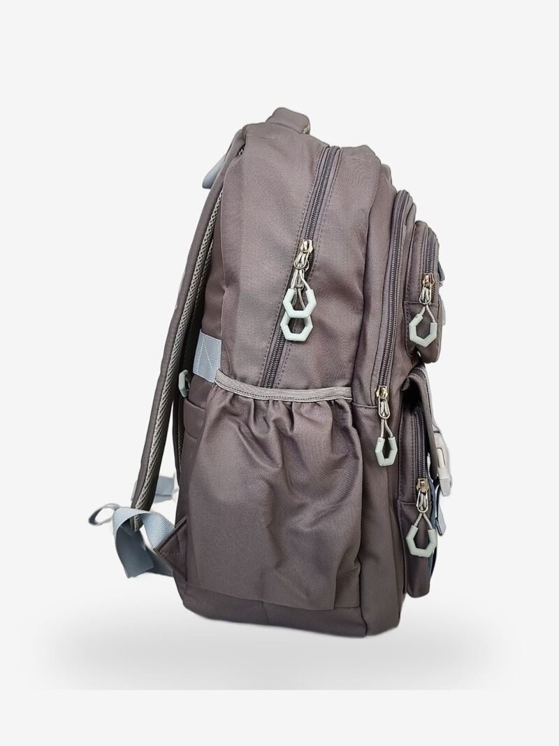 Snoopy Gray 2 Fashion gray-blue backpack front view showing 17 x 12 inch dimensions and buckle flap design