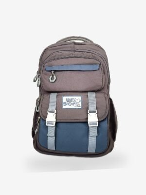Snoopy Gray1 Fashion gray-blue backpack front view showing 17 x 12 inch dimensions and buckle flap design