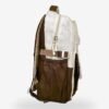 Sun Start 2 Cream and brown cartoon-print backpack front view showing 16 x 12 inch dimensions