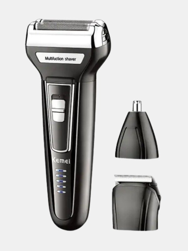 Kemei 3-in-1 Grooming Kit KM-6558 – Rechargeable Shaver, Nose Trimmer & Comb Set