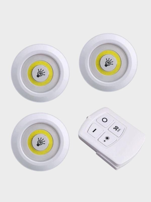 Pack of 3 Wireless LED Night Lights with Remote – 3W Ultra Bright COB Under Cabinet Lights