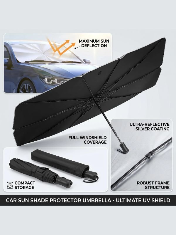 Foldable Umbrella-Style Car Windshield Sun Shade – UV & Heat Protection Cover