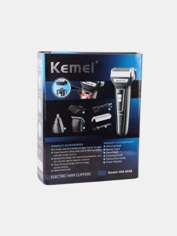 Kemei 3-in-1 Grooming Kit KM-6558 – Rechargeable Shaver, Nose Trimmer & Comb Set