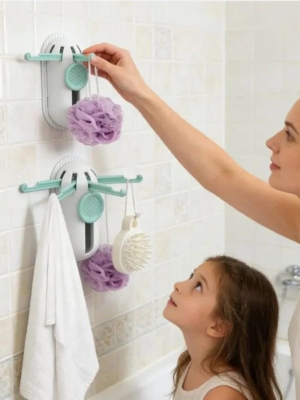 Foldable Wall-Mount Rotating Hook Rack – Space-Saving Kitchen & Bathroom Organizer