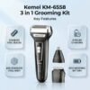 Kemei 3-in-1 Grooming Kit KM-6558 – Rechargeable Shaver, Nose Trimmer & Comb Set