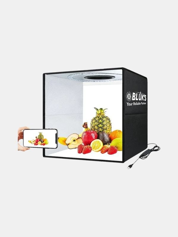 BX-715 Foldable Mini Studio Light Box – 3-Color LED Ring Light with 12 Backdrops