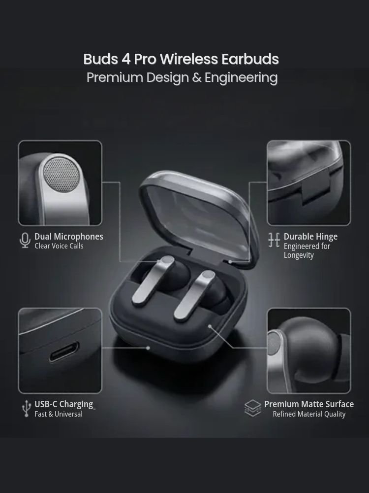 Buds 4 Pro wireless earbuds black with charging case – Martgoz