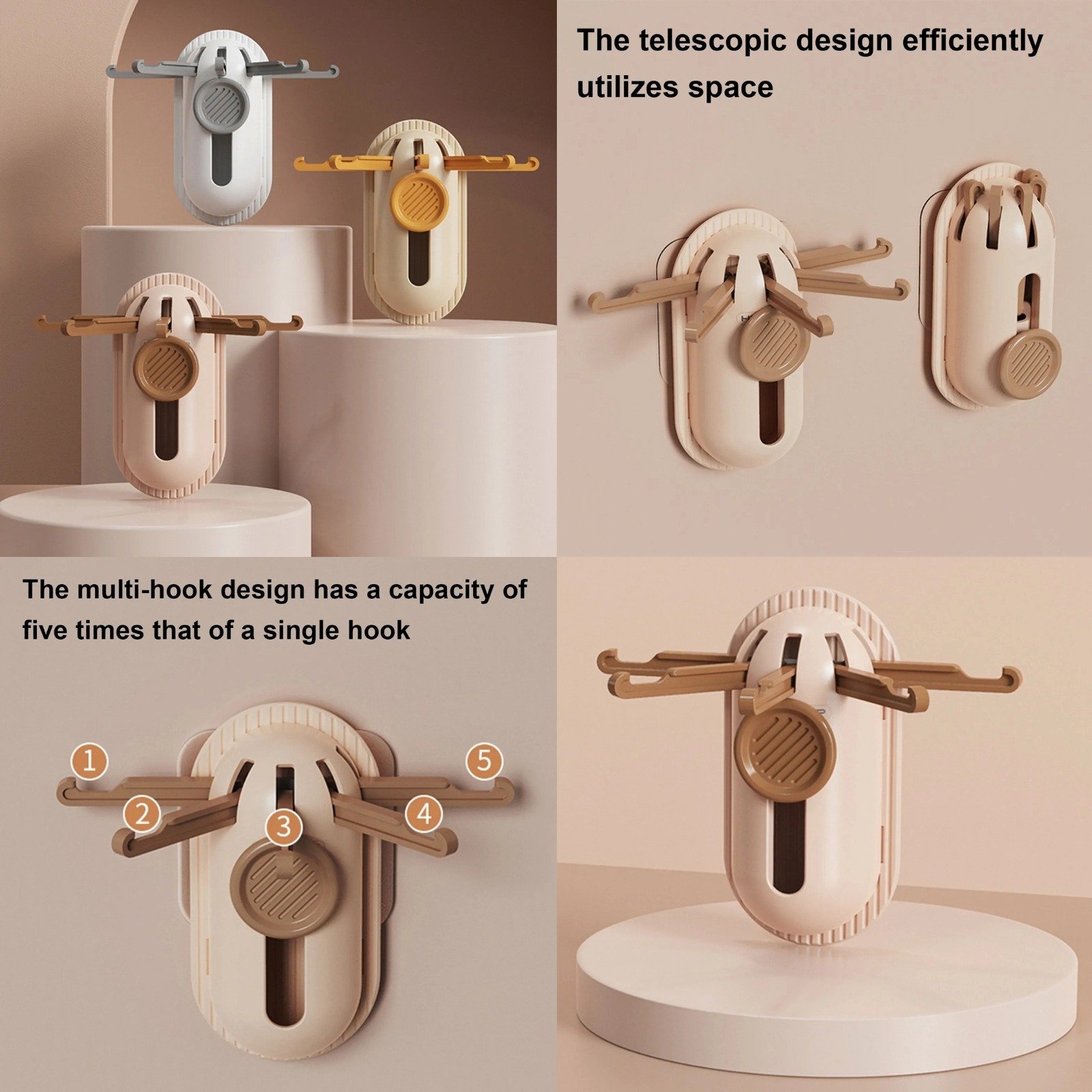 Foldable Wall-Mount Rotating Hook Rack – Space-Saving Kitchen & Bathroom Organizer