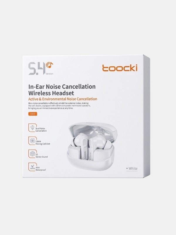 Toocki Wireless Earbuds with Noise Cancellation – Bluetooth 5.4 In-Ear Headset (White)