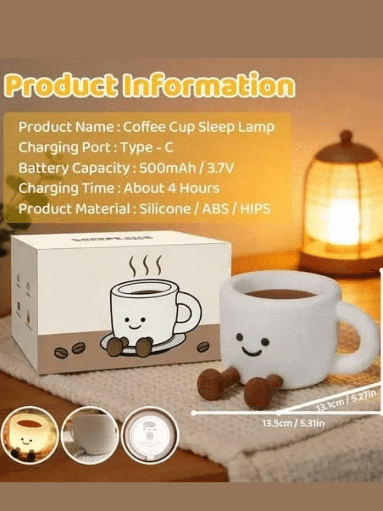 Coffee Cup Silicone Night Light – Touch Dimmable Color Changing LED Lamp, USB Rechargeable