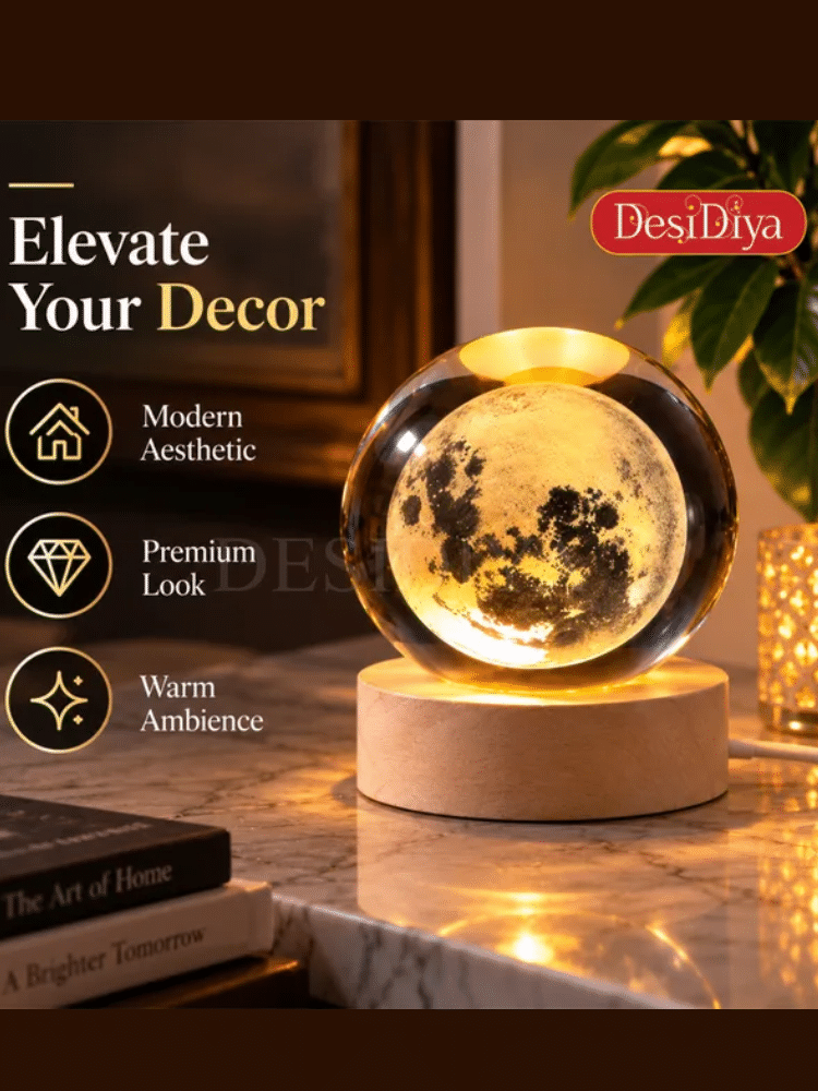 3D Solar System Crystal Ball Night Light – K9 Crystal Galaxy Lamp with USB LED Wooden Base (Random Design)