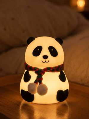 Cute Panda Silicone Night Light with Scarf – Soft LED Bedside Lamp, USB Rechargeable