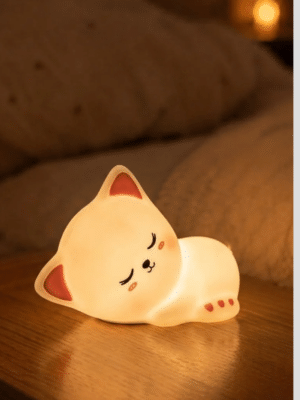 Mubarek Sleepy Cat Silicone Night Light – 16 Colors, Remote Control, Rechargeable