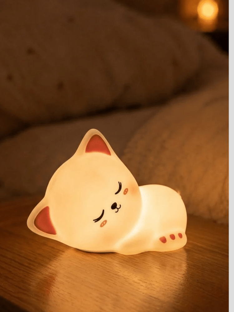 Mubarek Sleepy Cat Silicone Night Light – 16 Colors, Remote Control, Rechargeable