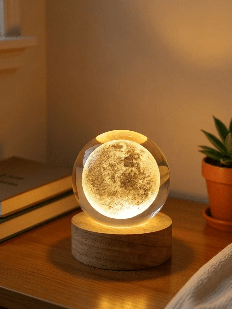 3D Solar System Crystal Ball Night Light – K9 Crystal Galaxy Lamp with USB LED Wooden Base (Random Design)