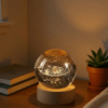 3D Galaxy Crystal Ball Night Light with Wooden Base – Large Laser-Engraved Crystal Lamp, USB Powered