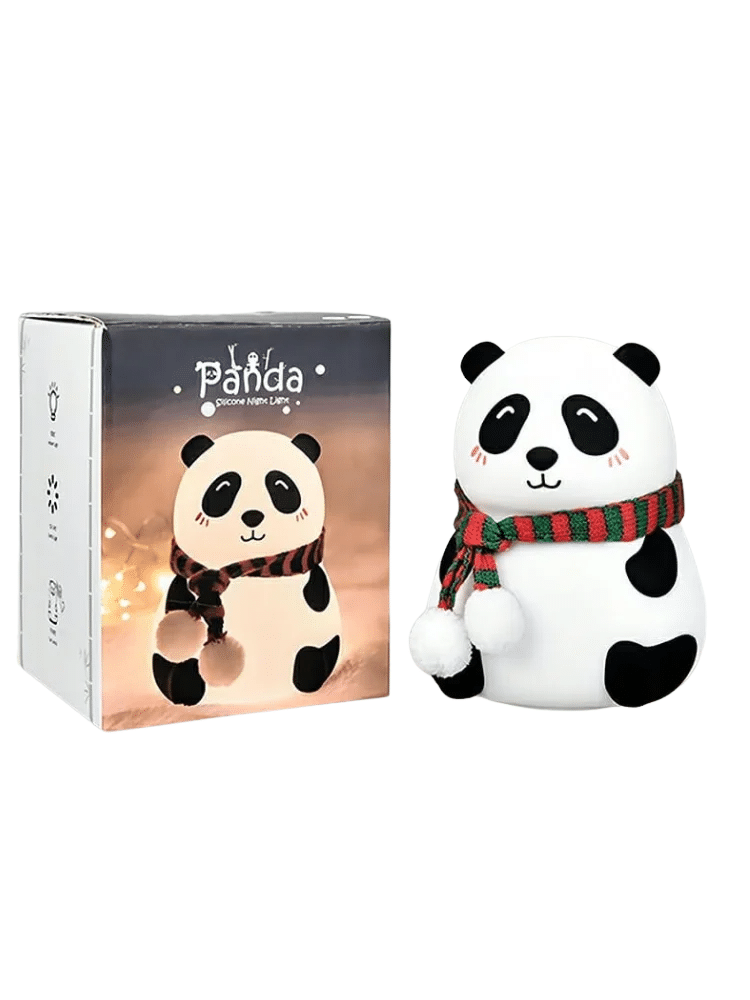 Cute Panda Silicone Night Light with Scarf – Soft LED Bedside Lamp, USB Rechargeable