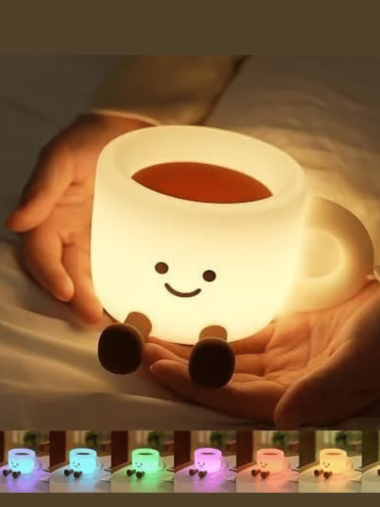 Coffee Cup Silicone Night Light – Touch Dimmable Color Changing LED Lamp, USB Rechargeable