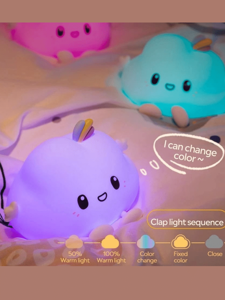 Cute Cloud Silicone Night Light ZH-170 – Touch Control 7-Color LED Lamp for Kids, USB Rechargeable