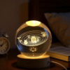 3D Galaxy Crystal Ball Night Light with Wooden Base – Large Laser-Engraved Crystal Lamp, USB Powered