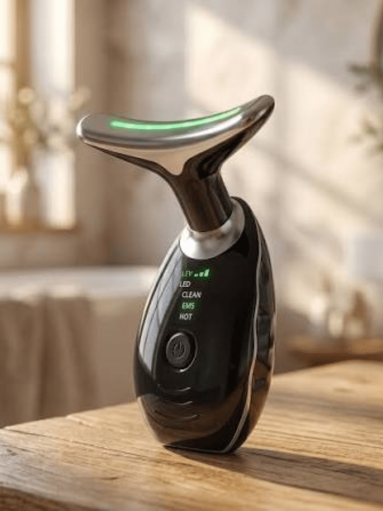 Neck Lifting & Tightening Massager – EMS Microcurrent Face & Neck Device with Red, Blue & Green LED Light Therapy