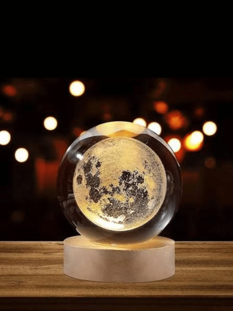 3D Solar System Crystal Ball Night Light – K9 Crystal Galaxy Lamp with USB LED Wooden Base (Random Design)