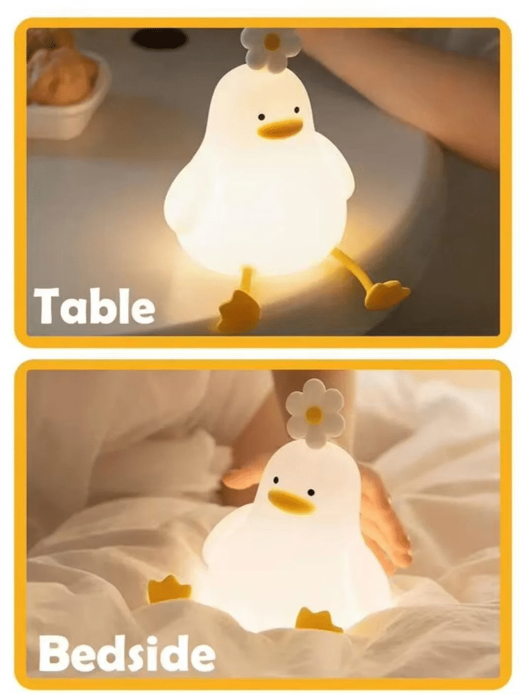 Cute Duck Night Lamp – Soft Silicone LED Touch Light, USB Rechargeable