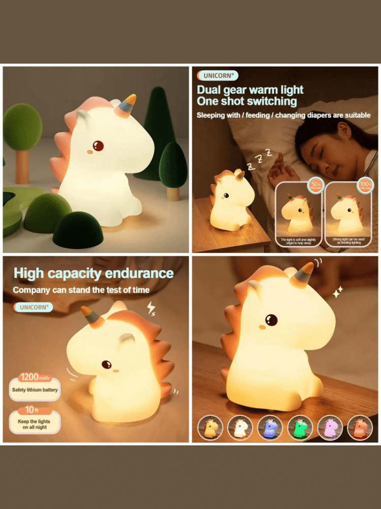 Cute Silicone Unicorn Night Light – Soft Touch LED Bedside Lamp for Kids, USB Rechargeable