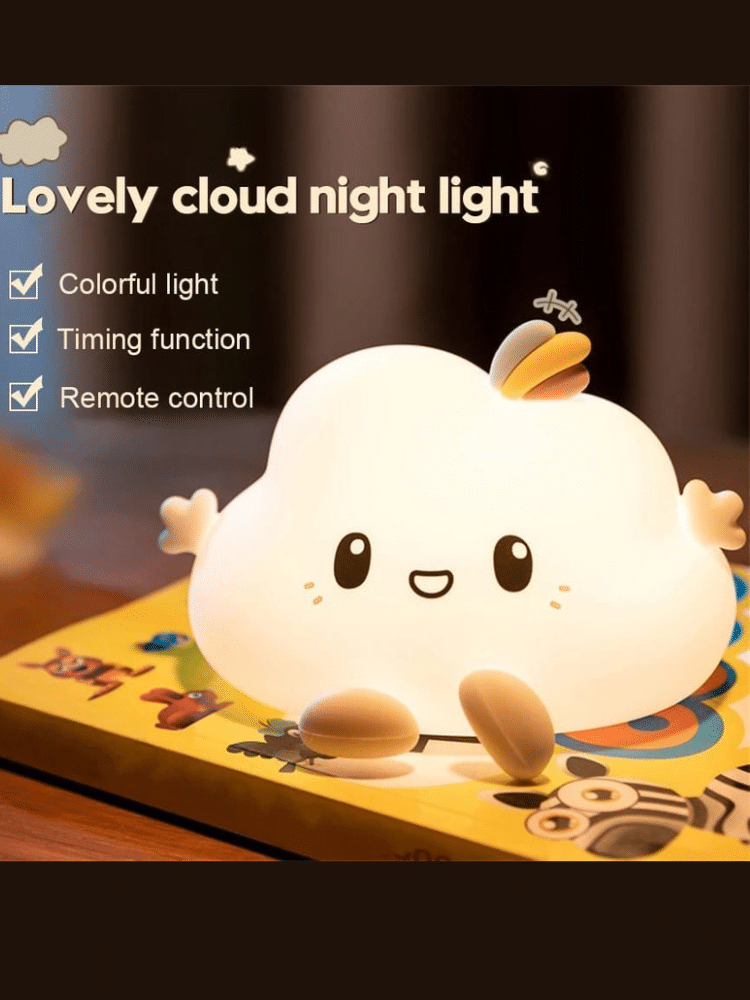 Cute Cloud Silicone Night Light ZH-170 – Touch Control 7-Color LED Lamp for Kids, USB Rechargeable