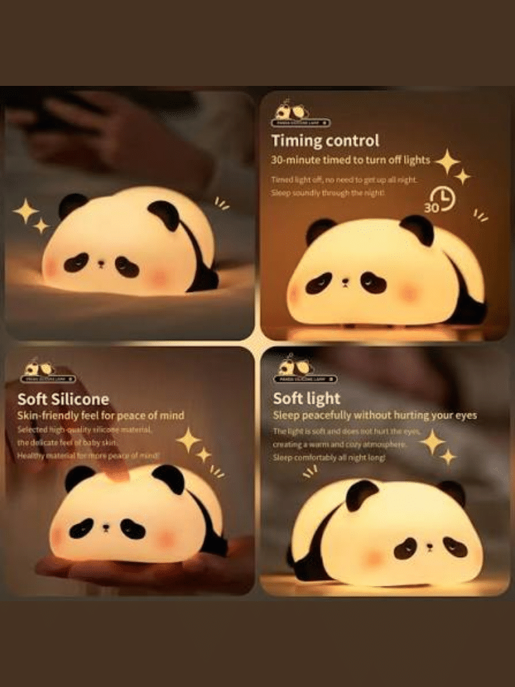 Cute Panda Night Light – Soft Silicone Tap Control Lamp, Rechargeable