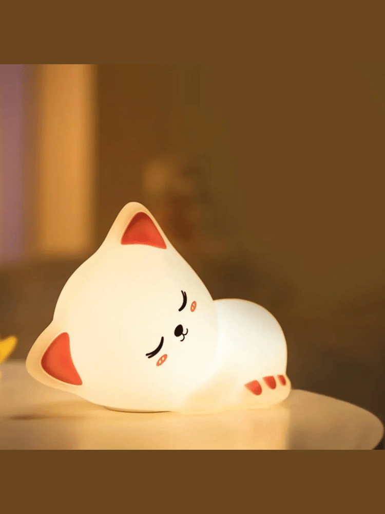 Mubarek Sleepy Cat Silicone Night Light – 16 Colors, Remote Control, Rechargeable