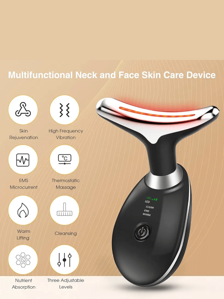 Neck Lifting & Tightening Massager – EMS Microcurrent Face & Neck Device with Red, Blue & Green LED Light Therapy