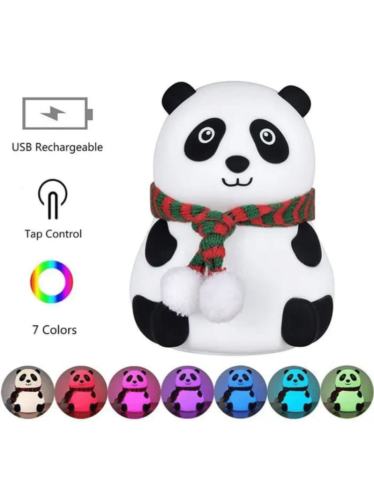 Cute Panda Silicone Night Light with Scarf – Soft LED Bedside Lamp, USB Rechargeable