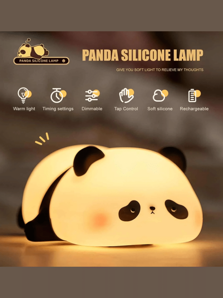 Cute Panda Night Light – Soft Silicone Tap Control Lamp, Rechargeable